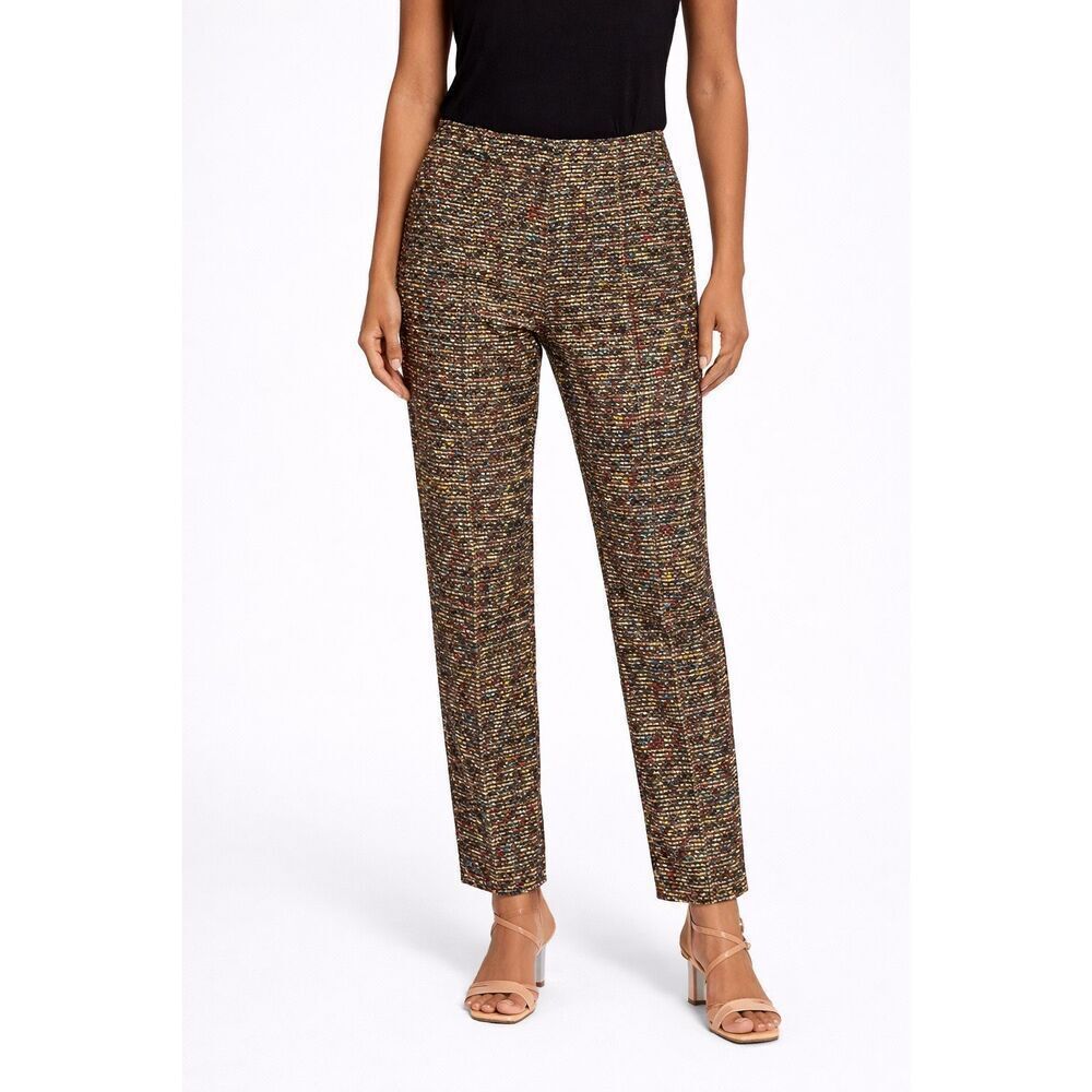 Akris Punto Silk Stadium People Print Straight Leg Pants Multi Color US 8